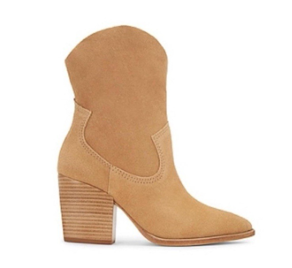SCHUTZ Boots 6.5 Tan Suede Booties Western Pointed Toe Pull On Cowgirl Honeycomb